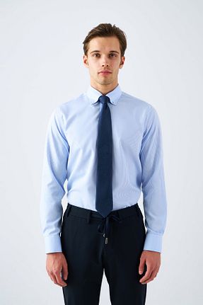 پیراهن آبی مردانه یقه دکمه دار Paşahan - کد 876822591