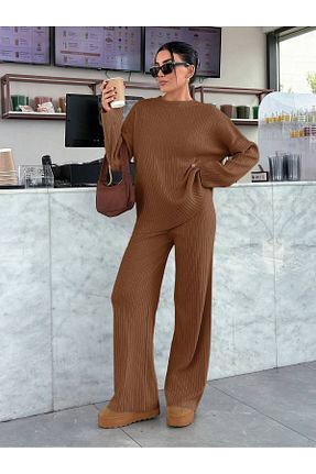 ست بالاتنه و پائین تنه قهوه ای زنانه تریکو Basko fashion - کد 876830485