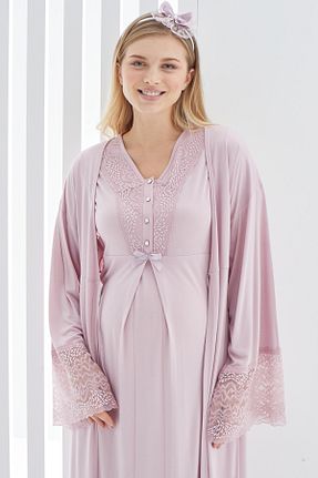 لباس شب بارداری صورتی زنانه ساده ERDENİZ TEKSTİL - کد 876840950