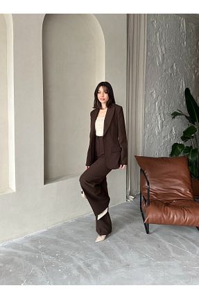 ست بالاتنه و پائین تنه قهوه ای زنانه بافتنی Vuntal BUTİK - کد 875671035