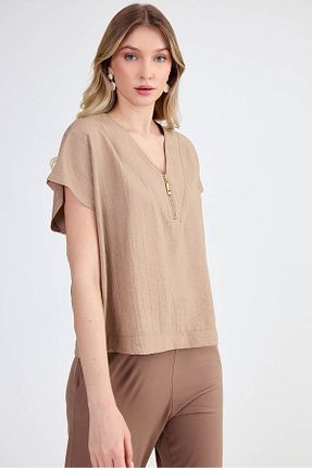 بلوز قهوه ای زنانه ساده Vitrin - کد 876869480