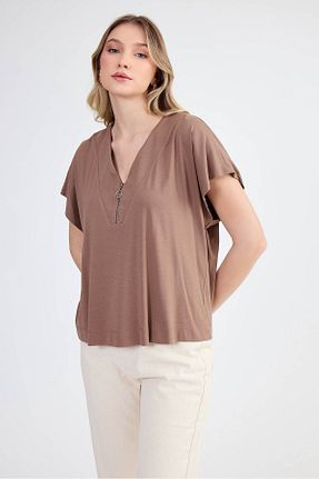 بلوز قهوه ای زنانه ساده Vitrin - کد 876868669
