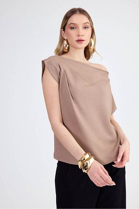 بلوز قهوه ای زنانه ساده Vitrin - کد 876869104