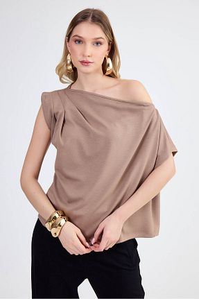 بلوز قهوه ای زنانه ساده Vitrin - کد 876869104