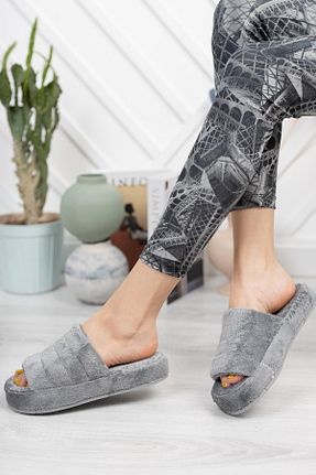 دمپائی خانگی طوسی زنانه مخملی Nmoda - کد 32270648