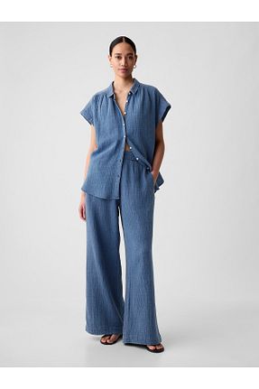 شلوار پارچه ای آبی زنانه بلند GAP - کد 825421206