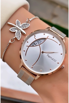 ساعت مچی طلائی زنانه 31-35 میلی متر Ferrucci - کد 786779289