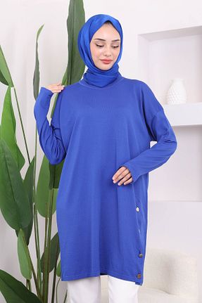 تونیک حجاب سرمه ای زنانه مخلوط پلی استر İmajButik - کد 865496483