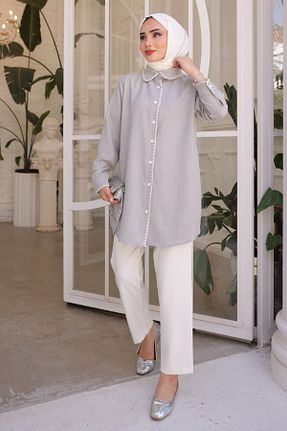 پیراهن حجاب طوسی زنانه رگولار İmajButik - کد 828366625
