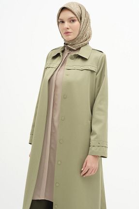 مانتو بلند حجاب خاکی زنانه پنبه ای Tuğba - کد 877078369