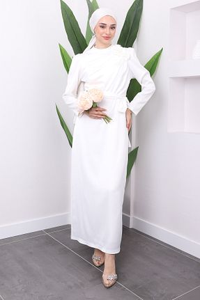 لباس مجلسی حجاب سفید زنانه یقه ایستاده İmajButik - کد 845359040