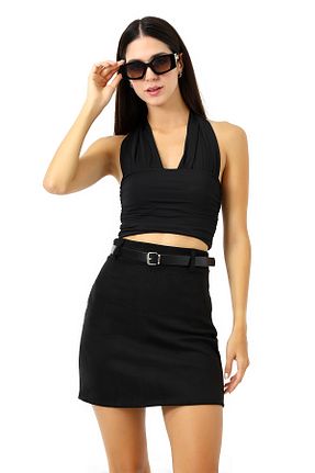 دامن مشکی زنانه لیکرا Zula Moda - کد 877131772