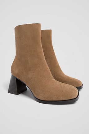 بوت / نیم بوت بژ زنانه چرم لاکی Stradivarius - کد 877150412