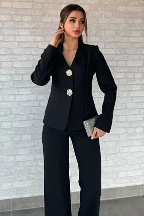 ست بالاتنه و پائین تنه مشکی زنانه بافتنی GÜLSELİ - کد 877227780