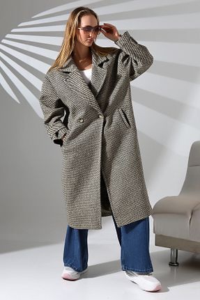 پالتو پشمی مشکی زنانه اورسایز COCOCİX - کد 877378652