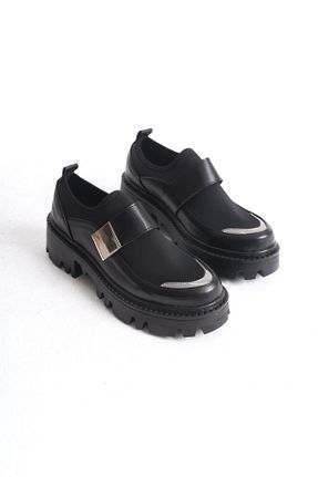 کفش آکسفورد مشکی زنانه چرم مصنوعی BAKGİY - کد 877436919
