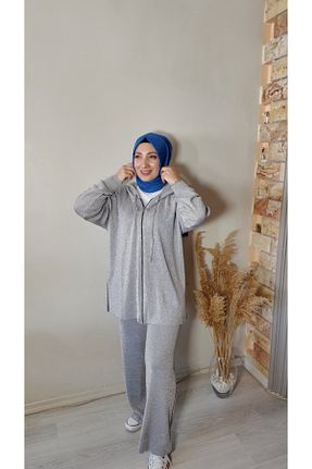 ست بالاتنه و پائین تنه طوسی زنانه بافتنی Melike Tatar - کد 877459296
