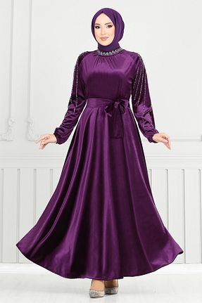 لباس مجلسی حجاب بنفش زنانه یقه ایستاده ModaMerve - کد 877500273