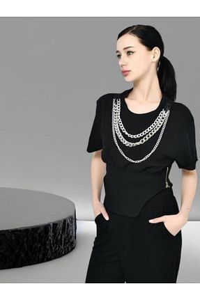 تیشرت مشکی زنانه رگولار DQMANE - کد 743548488