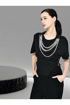 تیشرت مشکی زنانه رگولار DQMANE - کد 743548488