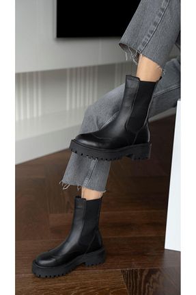 بوت / نیم بوت مشکی زنانه چرم خالص ECENİN BUTİĞİ - کد 789849287
