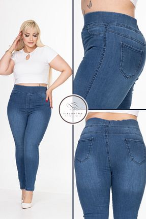 شلوار سایز بزرگ آبی زنانه پنبه ای tarzımsüper - کد 877564953