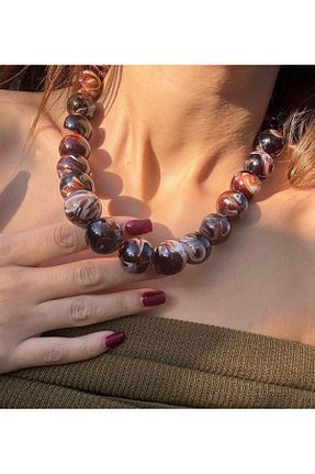 گردنبند جواهر قهوه ای زنانه منجق mibrillo - کد 877587256