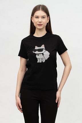 تیشرت مشکی زنانه یقه دوچرخه Karl Lagerfeld - کد 877631281