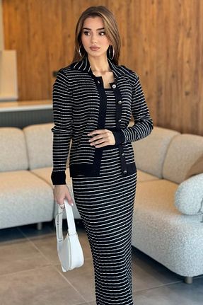 ست بالاتنه و پائین تنه مشکی زنانه بافتنی GÜLSELİ - کد 860593338