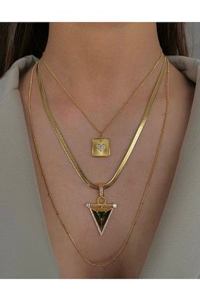 گردنبند استیل ( فولاد ) طلائی استیل (فولاد) h&b design jewel - کد 877676674
