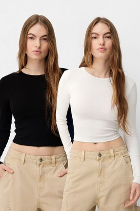 تیشرت مشکی زنانه اسلیم فیت Bershka - کد 877760719