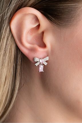 گوشواره نقره صورتی زنانه 925 عیار Silvano Jewelry - کد 877810126