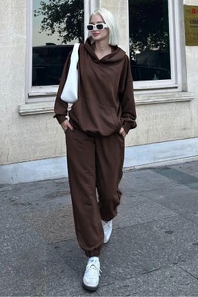 ست گرمکن قهوه ای زنانه پنبه پلی استر CMZ COLLECTİON - کد 877839447