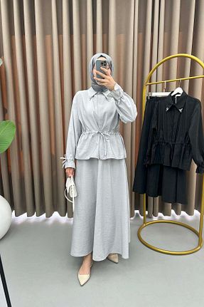 ست بالاتنه و پائین تنه طوسی زنانه بافتنی Pardesü Dünyası - کد 856359312