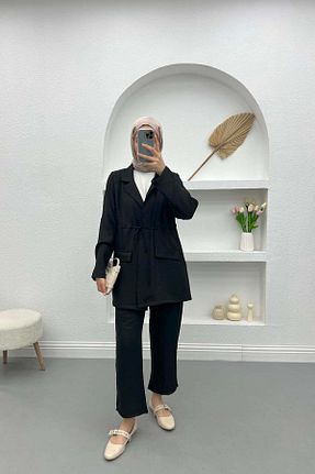 ست بالاتنه و پائین تنه مشکی زنانه بافتنی Pardesü Dünyası - کد 856359017