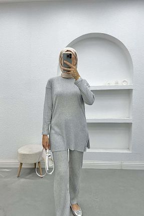 ست بالاتنه و پائین تنه طوسی زنانه تریکو Pardesü Dünyası - کد 877882749