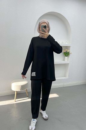 ست بالاتنه و پائین تنه مشکی زنانه بافتنی Pardesü Dünyası - کد 877888215