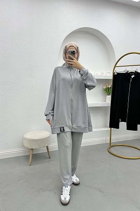 ست بالاتنه و پائین تنه طوسی زنانه بافتنی Pardesü Dünyası - کد 877887585