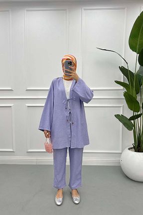 ست بالاتنه و پائین تنه بنفش زنانه بافتنی Pardesü Dünyası - کد 856359457