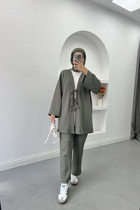 ست بالاتنه و پائین تنه خاکی زنانه بافتنی Pardesü Dünyası - کد 877889138