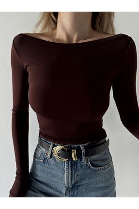 بادی قهوه ای زنانه یقه قایقی Moda Hour - کد 877983635