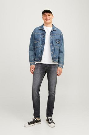 شلوار جین طوسی مردانه پاچه تنگ Jack & Jones - کد 848602736