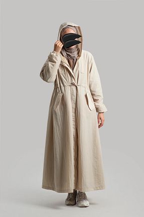 بارانی و بادگیر حجاب سفید زنانه رگولار Lemaye - کد 878186567