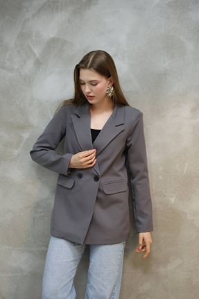 کت بلیزر طوسی زنانه %100 پنبه ارگانیک SUXİRCNHTMTS - کد 894879467