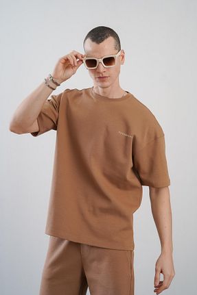 تیشرت قهوه ای مردانه اورسایز Butik - کد 878241696
