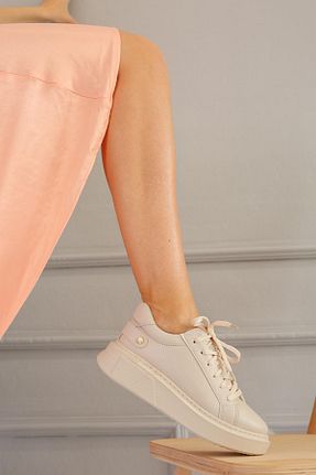 کفش اسنیکر بژ زنانه بند دار Stil Durağı - کد 766374170