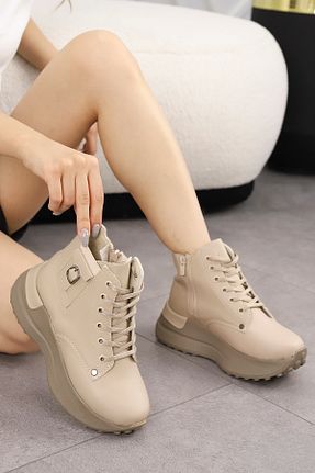 بوت / نیم بوت بژ زنانه چرم مصنوعی Mamito Ayakkabı - کد 878321457