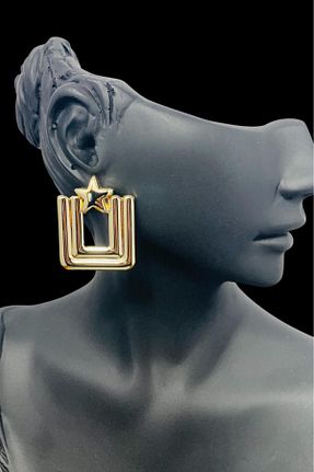 گوشواره جواهر زرد برنجی TRENDTAKI - کد 878331839