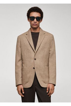 کت بژ مردانه اسلیم فیت MANGO Man - کد 794146763
