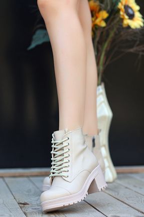 بوت / نیم بوت بژ زنانه چرم مصنوعی kajal ayakkabı - کد 878382398